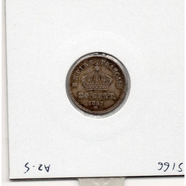 20 centimes Napoléon III tête laurée 1867 BB Strasbourg Sup, France pièce de monnaie