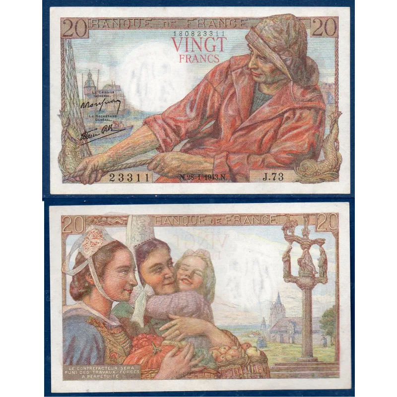 20 Francs Pêcheur, Sup, 28.1.1943 Billet de la banque de France 20 Francs Pêcheur, Sup, 28.1.1943 Billet de la banque de France