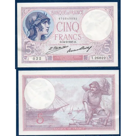 5 Francs Violet, SUP, 14.2.1927 Billet de la banque de France