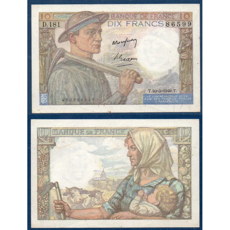 10 Francs Mineur, TTB, 10.3.1949 Billet de la banque de France 10 Francs Mineur, TTB, 10.3.1949 Billet de la banque de France