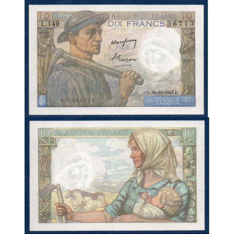 10 Francs Mineur, Spl, 30.10.1947 Billet de la banque de France 10 Francs Mineur, Spl, 30.10.1947 Billet de la banque de France