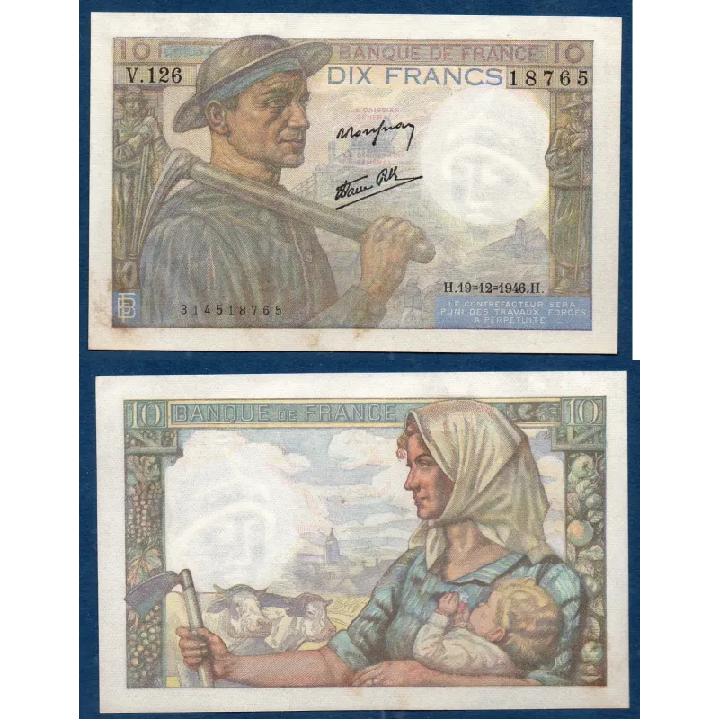 10 Francs Mineur, Sup-, 19.12.1946 Billet de la banque de France 10 Francs Mineur, Sup-, 19.12.1946 Billet de la banque de France