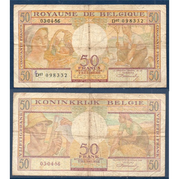 Belgique P.133b, B Billet de 50 Francs 1956 ceuilleuse