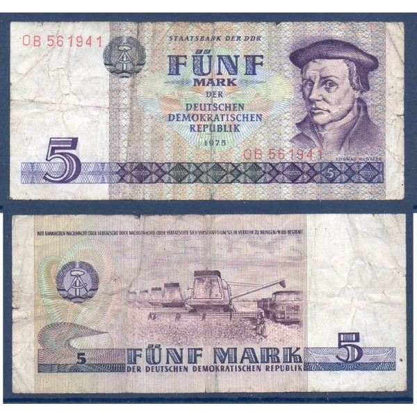 Allemagne RDA Pick N°27a, TB Billet de 5 Mark 1987 Thomas Muntzer