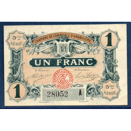 Angoulême 1 franc, TTB, 11.4.1917 Pirot 9.42 Série A, Billet de la chambre de Commerce