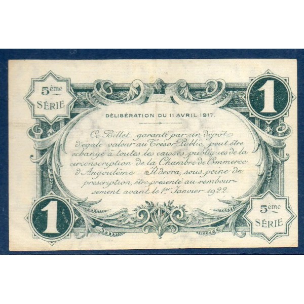 Angoulême 1 franc, TTB, 11.4.1917 Pirot 9.42 Série A, Billet de la chambre de Commerce