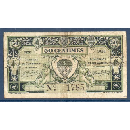 Aurillac 50 centimes, TB, 1920-1923 Pirot 16.13, Billet de la chambre de Commerce