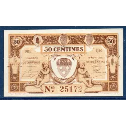 Aurillac 50 centimes, Spl, 1915-1920 Pirot 16.9, Billet de la chambre de Commerce