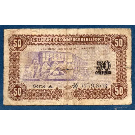 Belfort 50 centimes, B, 12.10.1921 Pirot 23.56, Billet de la chambre de Commerce