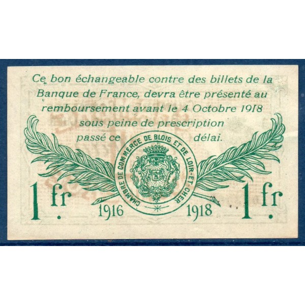 Blois 1 franc, Sup, 3.10.1916 Pirot 28.7, Billet de la chambre de Commerce