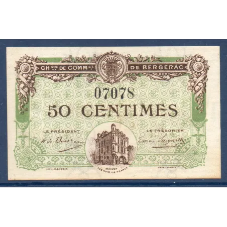 Bergerac 50 centimes, Sup, 5.8.1918 Pirot 24.31, Billet de la chambre de Commerce