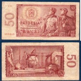 Tchécoslovaquie P.90c, TB Billet de 50 Korun 1964 partisan