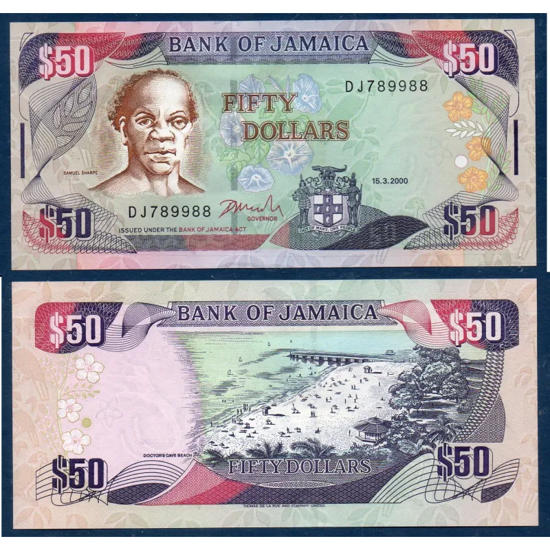 Jamaique P.79a, neuf Billet de 50 dollars 2000 Samuel Sharpe Jamaique P.79a, neuf Billet de 50 dollars 2000 Samuel Sharpe