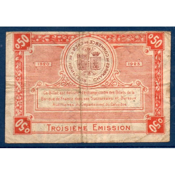 Caen Honfleur 50 centimes, TB, ND Pirot 34.16, Billet de la chambre de Commerce