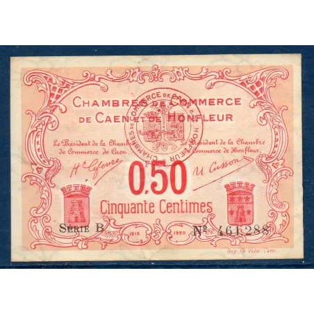 Caen Honfleur 50 centimes, TTB, ND Pirot 34.12, Billet de la chambre de Commerce