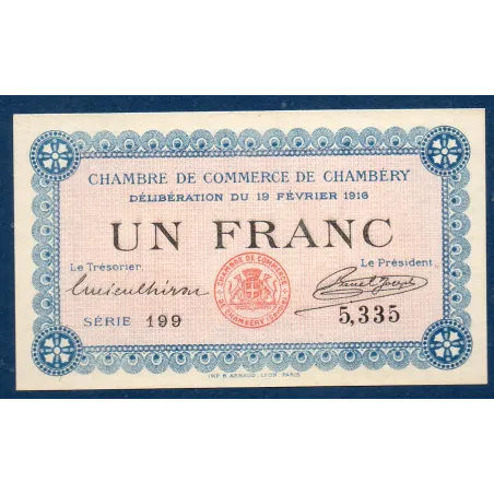 Chambéry 1 franc, Neuf, 19.2.1916 Pirot 44.5 Billet de la chambre de Commerce