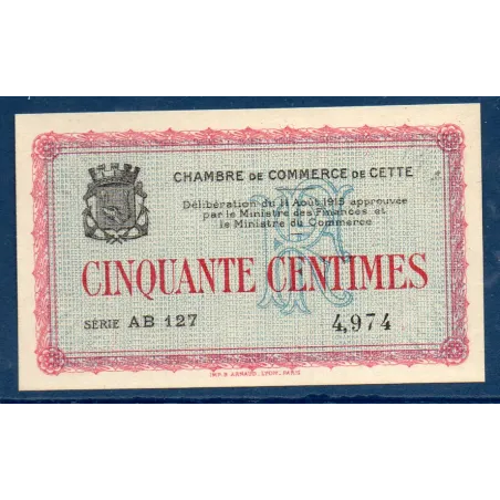 Cette/Sète 50 centimes, Spl, 11.8.1915 Pirot 41.4 Billet de la chambre de Commerce