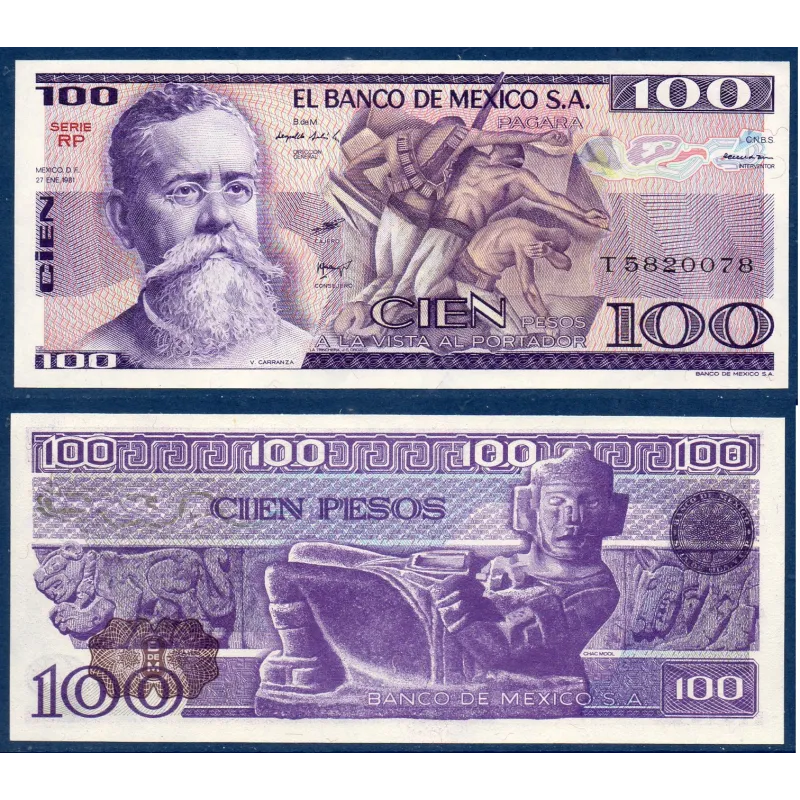 Mexique P.74a, neuf Billet de 100 pesos 1981 Venustiano Carranza Mexique P.74a, neuf Billet de 100 pesos 1981 Venustiano Carranza