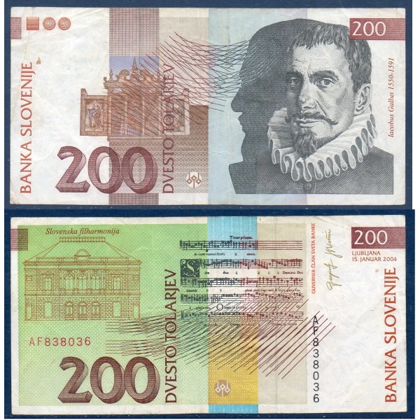Slovénie Pick N°15d, TB Billet de 200 Tollarjev 2004 Jakobus Gallus
