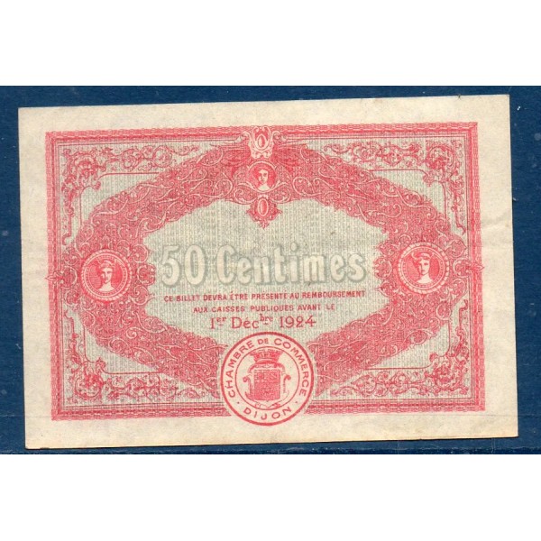 Dijon 50 centimes, TTB, 1.12.1919 Pirot 53.17 Billet de la chambre de Commerce