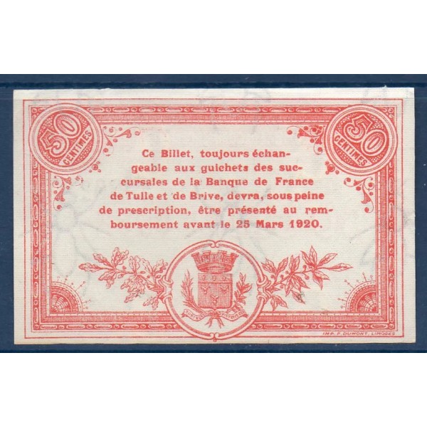 Corrèze 50 centimes, Spl, 25.3.1915 Pirot 51.9 Billet de la chambre de Commerce