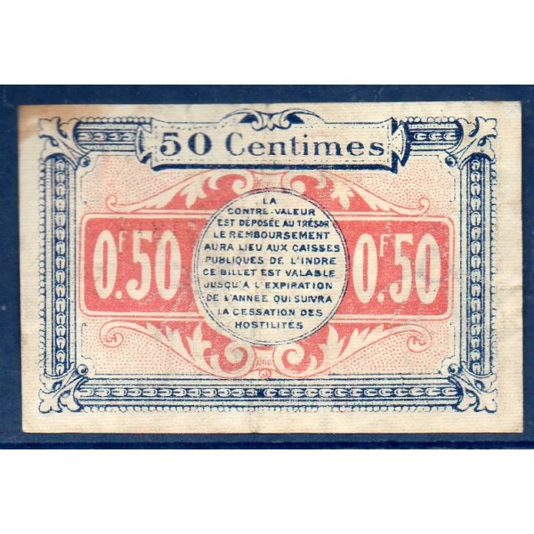 Châteauroux 50 centimes, TB, 2.12.1918 Pirot 46.18 Billet de la chambre de Commerce