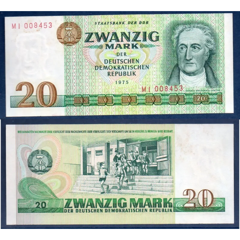 Allemagne RDA P.29a, Spl Billet de 20 Mark 1975 Johan Goethe Allemagne RDA P.29a, Spl Billet de 20 Mark 1975 Johan Goethe