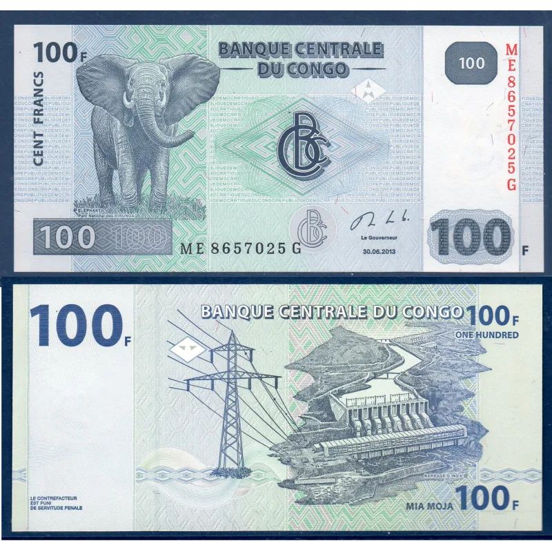 Congo P.98Ab, neuf Billet de 100 Francs 2013 Elephant Allemagne Congo P.98Ab, neuf Billet de 100 Francs 2013 Elephant Allemagne