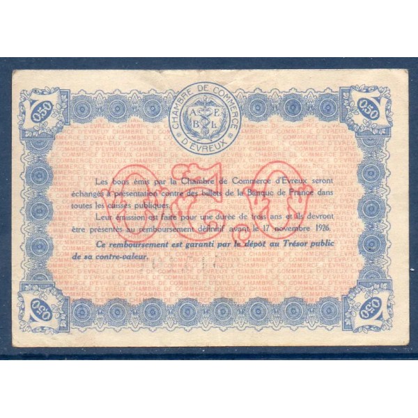 Evreux 50 centimes, TTB, 17.11.1921 Pirot 57.21 Billet de la chambre de Commerce