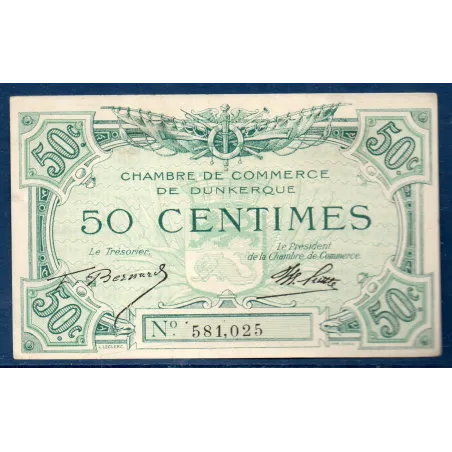 Dunkerque 50 centimes, TTB+, ND Pirot 54.1 Billet de la chambre de Commerce