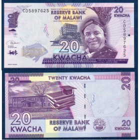 Malawi P.63f, Neuf, Billet de 20 kwacha 2016 M'Mbelwa II