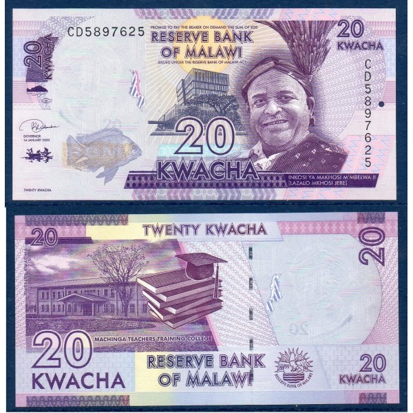 Malawi P.63f, Neuf, Billet de 20 kwacha 2016 M'Mbelwa II