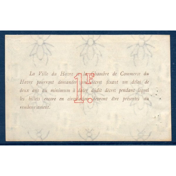 Le Havre 1 franc, TTB, 1917 Pirot 68.18 Billet de la chambre de Commerce