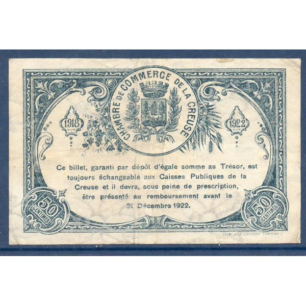 Guéret 50 centimes, TTB, 2.7.1918 Pirot 64.16 Billet de la chambre de Commerce