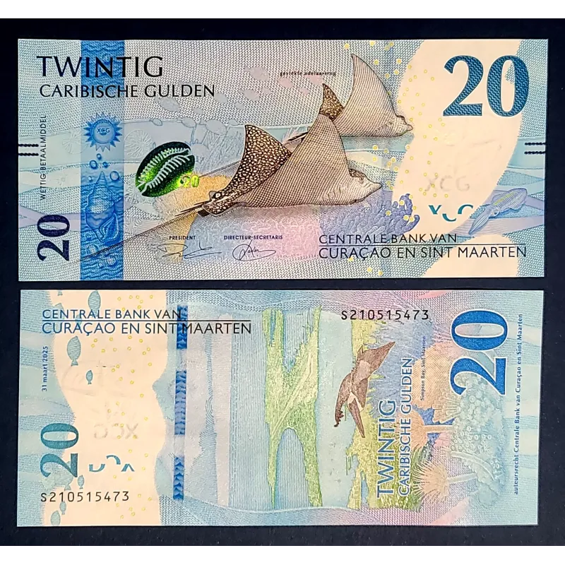 Curacao et Saint Martin P.2, neuf Billet de 20 Gulden 2025 Raie Aigle Curacao et Saint Martin P.2, neuf Billet de 20 Gulden 2025 Raie Aigle