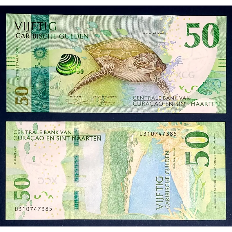 Curacao et Saint Martin P.3, neuf Billet de 50 Gulden 2025 Tortue verte Curacao et Saint Martin P.3, neuf Billet de 50 Gulden 2025 Tortue verte