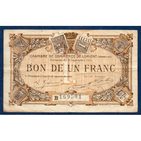 Lorient 1 franc, TB, 3.9.1915 Pirot 75.27 Billet de la chambre de Commerce