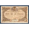 Lorient 1 franc, TB, 3.9.1915 Pirot 75.27 Billet de la chambre de Commerce