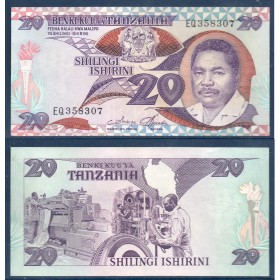Tanzanie P.15, TTB, Billet de 20 shillingi 1987 Usine pneus