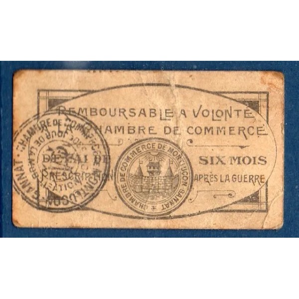 Montluçon, Gannat 10 centimes, TB, ND Pirot 84.67 Billet de la chambre de Commerce