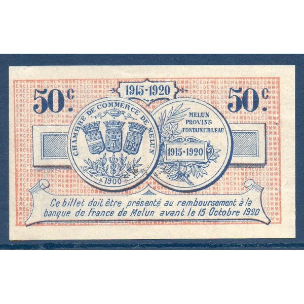 Melun 50 centimes, TTB, 15.10.1915 Pirot 80.1 Billet de la chambre de Commerce