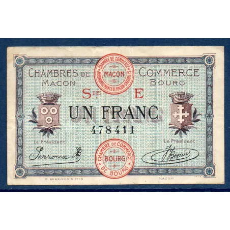 Macon, Bourg 1 franc, TTB, 27.4.1920 Pirot 78.12 Billet de la chambre de Commerce