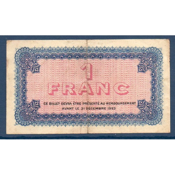 Lyon 1 franc, TB+, 14.10.1921 Pirot 77.25 Billet de la chambre de Commerce