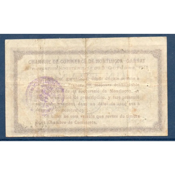 Montluçon, Gannat 1 franc, TB, 5.10.1915 Pirot 84.15 Billet de la chambre de Commerce