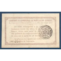 Montluçon, Gannat 50 centimes, TTB, 28.2.1917 Pirot 84.28 Billet de la chambre de Commerce