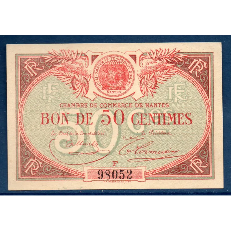 Nantes 50 centimes, Spl, ND Pirot 88.3 Billet de la chambre de Commerce Nantes 50 centimes, Spl, ND Pirot 88.3 Billet de la chambre de Commerce