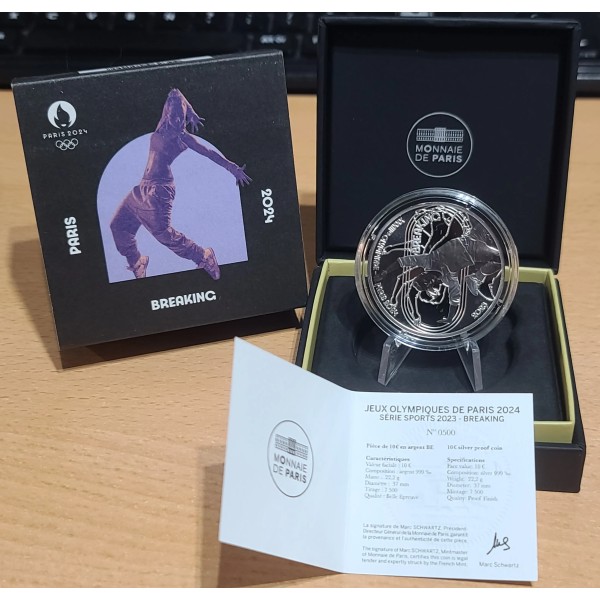 Pièce 10€ BE argent 2023 Breaking, Paris 2024 belle épreuve