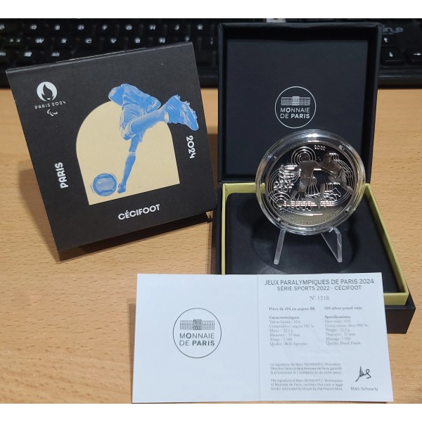 Pièce 10€ BE argent 2022 Cécifoot, Paris 2024 belle épreuve