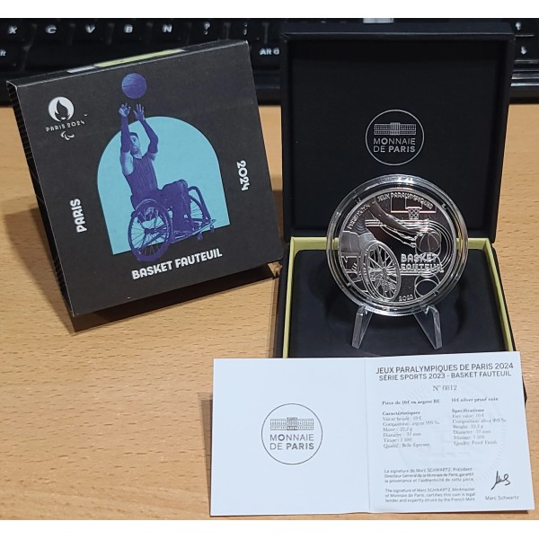 Pièce 10€ BE argent 2023 Basket fauteuil, Paris 2024 belle épreuve