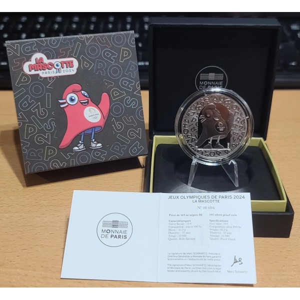 Pièce 10€ BE argent 2022 La Mascotte, Paris 2024 belle épreuve